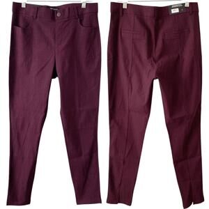 NEW MARIO SERRANI ITALY Textured Pull On Pants Burgundy Size Medium Skinny Fit